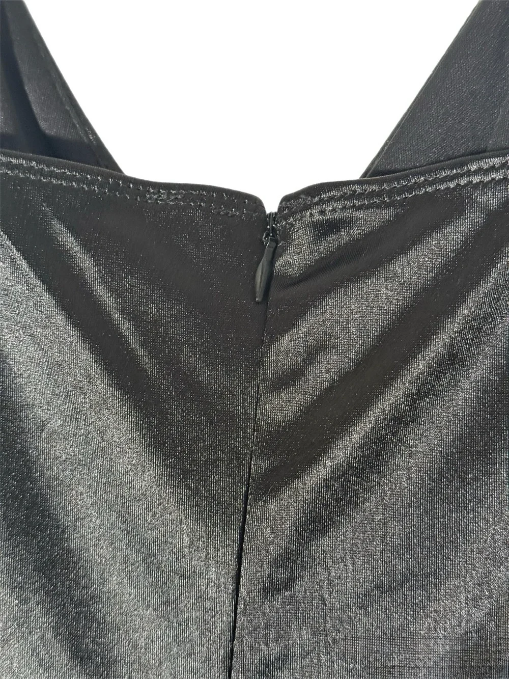 Satin Black Mini Slip Dress with Draped V-Neck - Picture 4 of 4